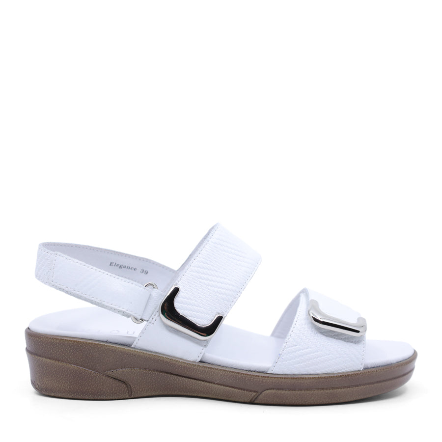  black leather velcro sandal with a buckle strap and a flat sole.