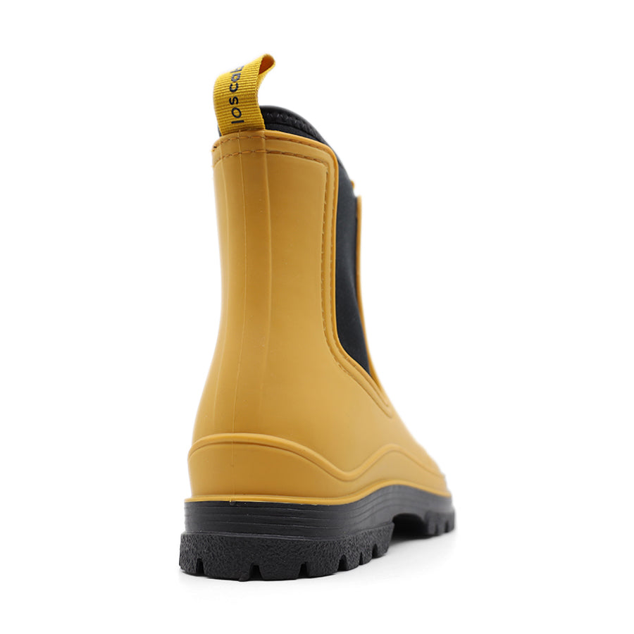 CORN YELLOW BLACK ELASTIC SIDED PULL UP RUBBER ANKLE BOOT