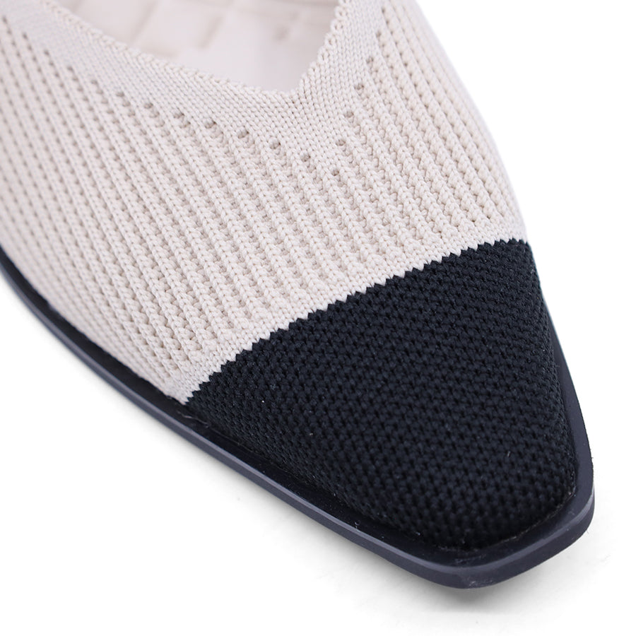 TAUPE SLIP ON FLAT WITH BLACK TOE CAP