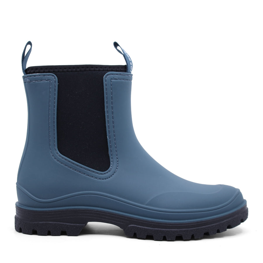 OCEAN BLUE BLACK ELASTIC SIDED PULL UP RUBBER ANKLE BOOT