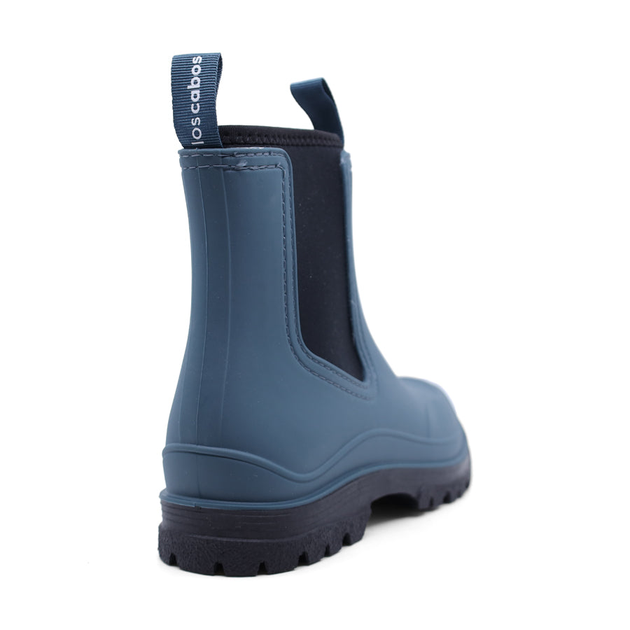 OCEAN BLUE BLACK ELASTIC SIDED PULL UP RUBBER ANKLE BOOT