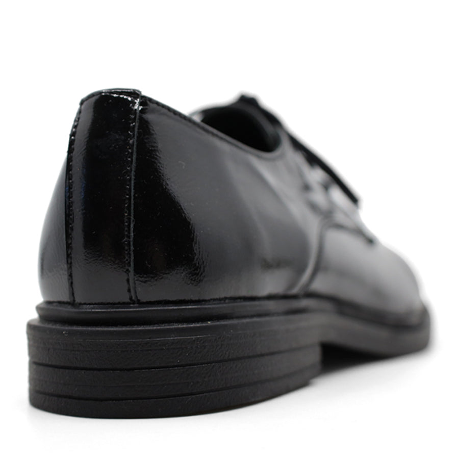 BLACK PATENT UPPER BLACK SOLE BLACK LACE UP SHOE