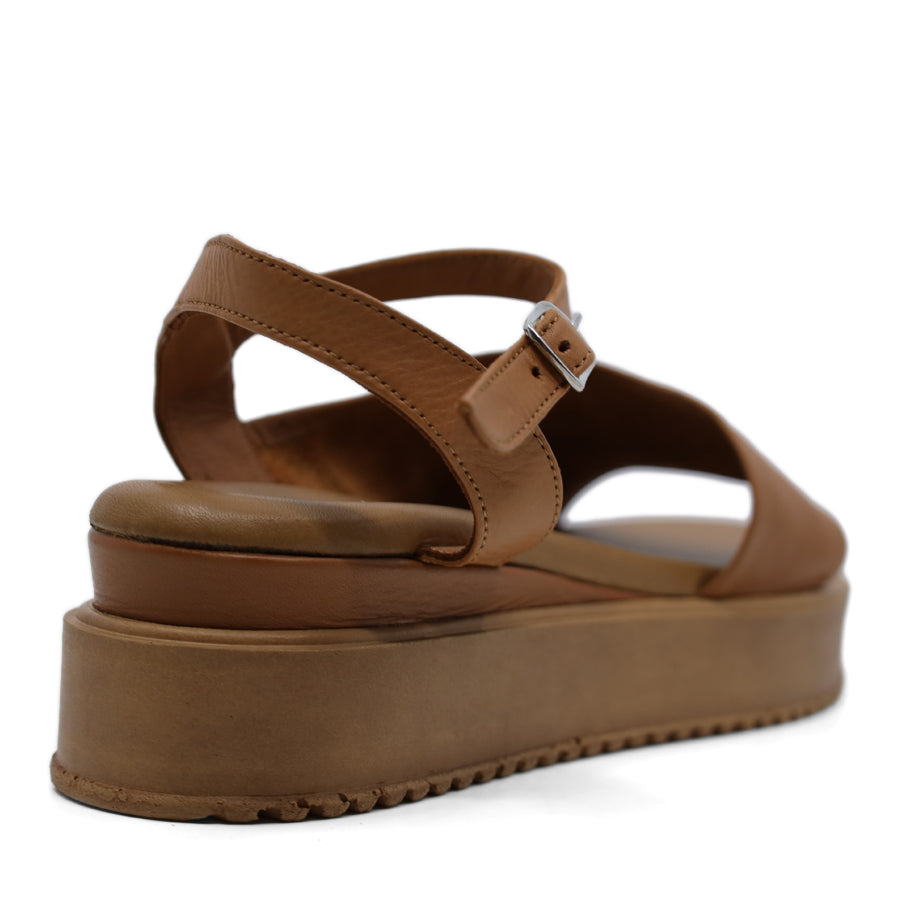 TAN BROWN WEDGE ANKLE STRAP SANDAL
