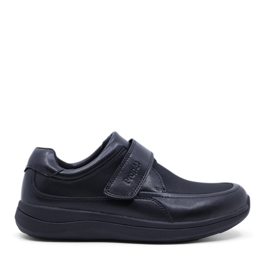 black shoe with a velcro strap