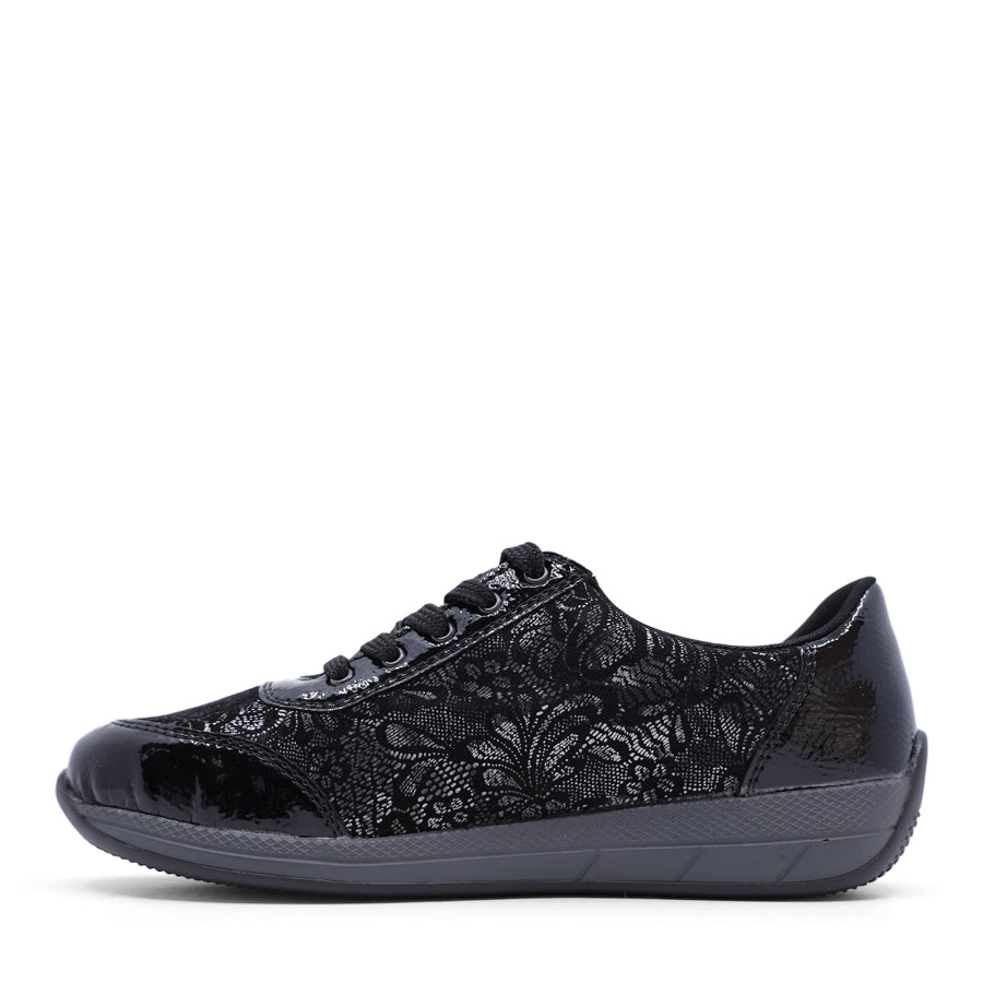 BLACK PATTERNED PATENT LACE UP ZIP UP SNEAKER