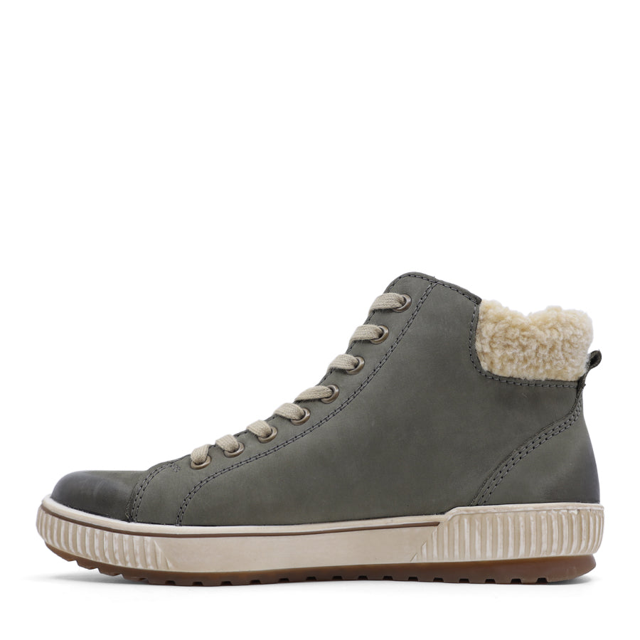 KHAKI GREEN LACE UP ZIP UP ANKLE BOOT