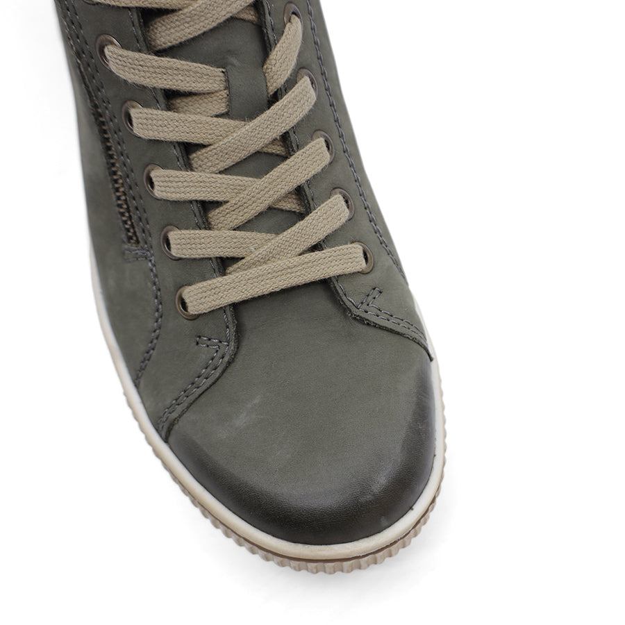 KHAKI GREEN LACE UP ZIP UP ANKLE BOOT