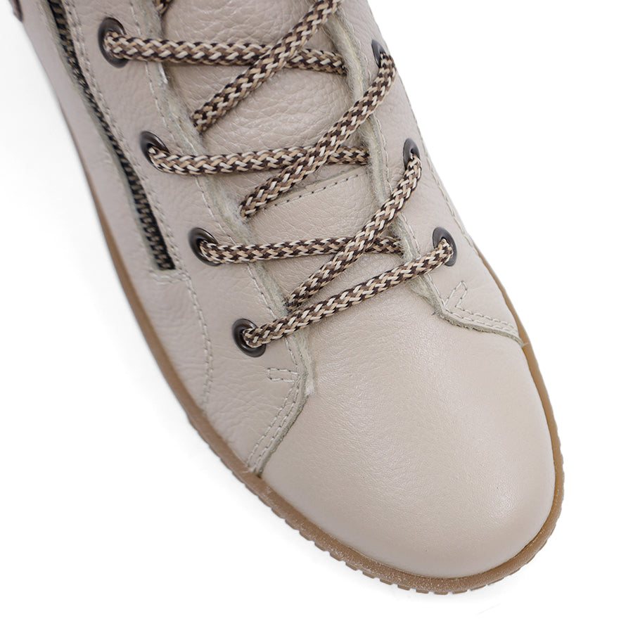 CREAM WHITE BEIGE LACE UP ZIP UP ANKLE BOOT