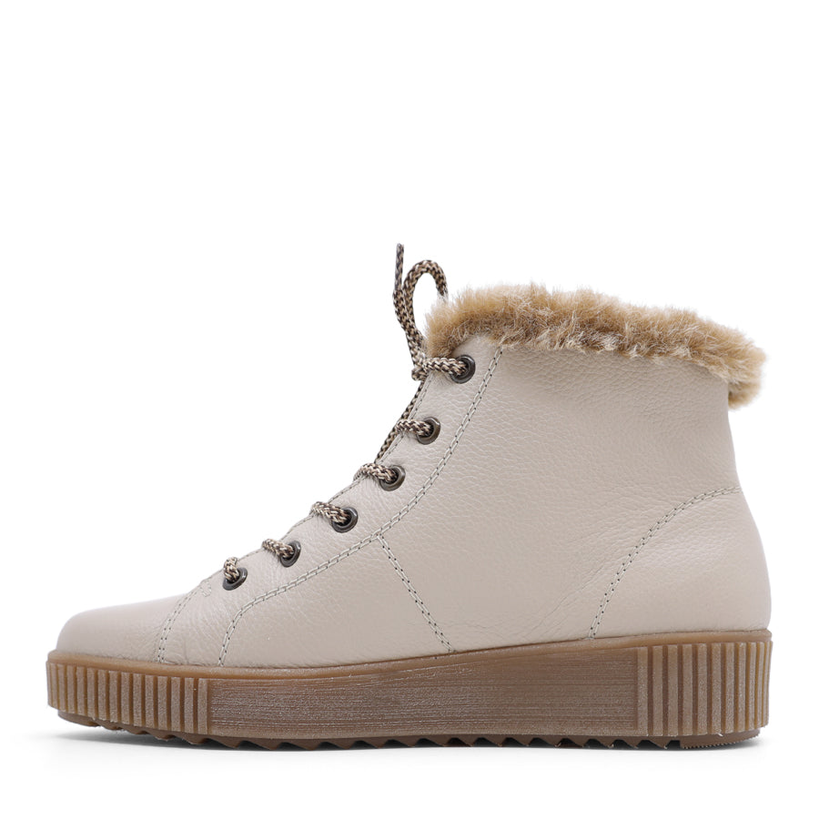 CREAM WHITE BEIGE LACE UP ZIP UP ANKLE BOOT