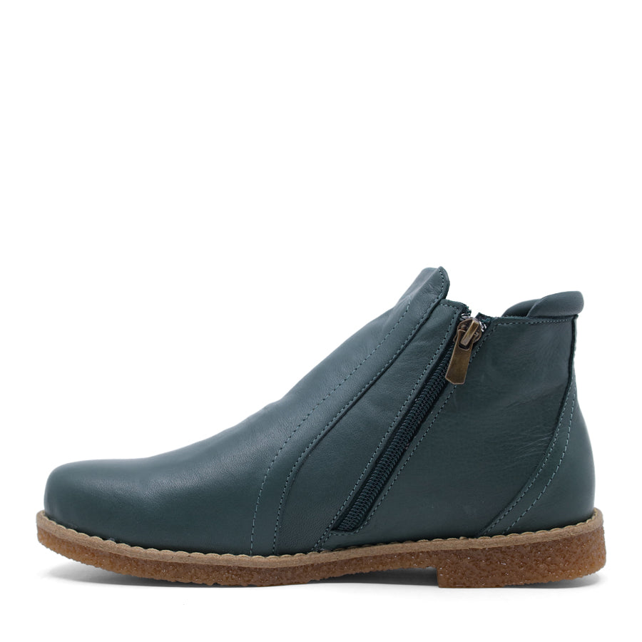 BOTTLE GREEN BLUE ZIP UP ANKLE BOOT