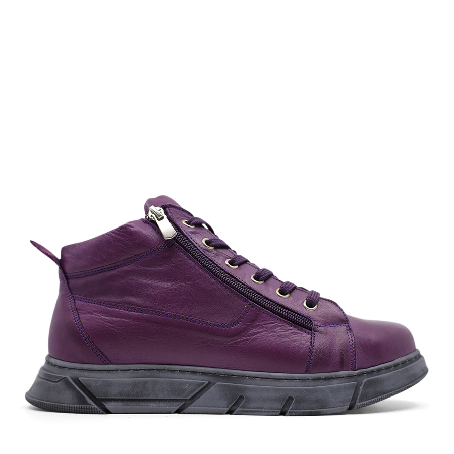 PLUM PURPLE ZIP UP LACE UP ANKLE BOOT