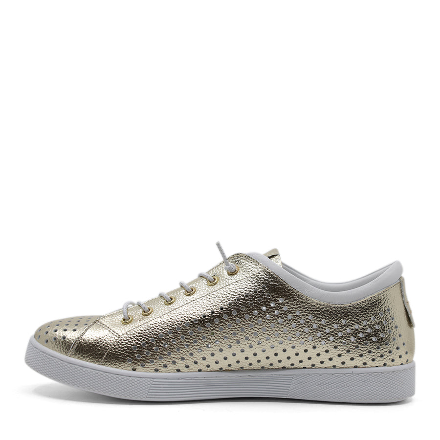 METALLIC GOLD LASERCUT LACE UP SNEAKER