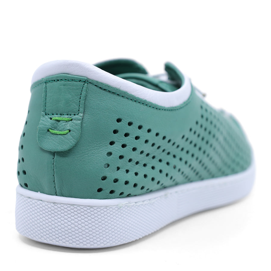 GREEN WHITE LASERCUT LACE UP SNEAKER