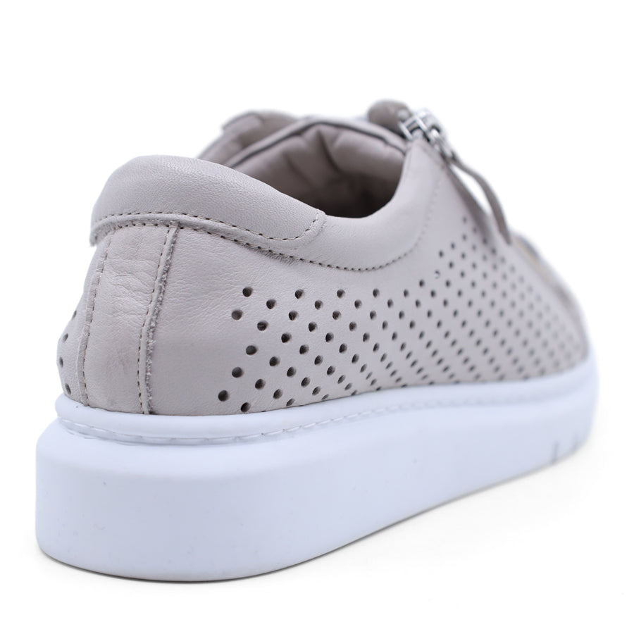 TAUPE GREY PERFORATED LEATHER UPPER LACE UP ZIP UP SNEAKER