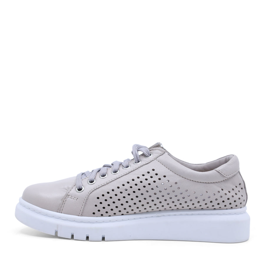 TAUPE GREY PERFORATED LEATHER UPPER LACE UP ZIP UP SNEAKER