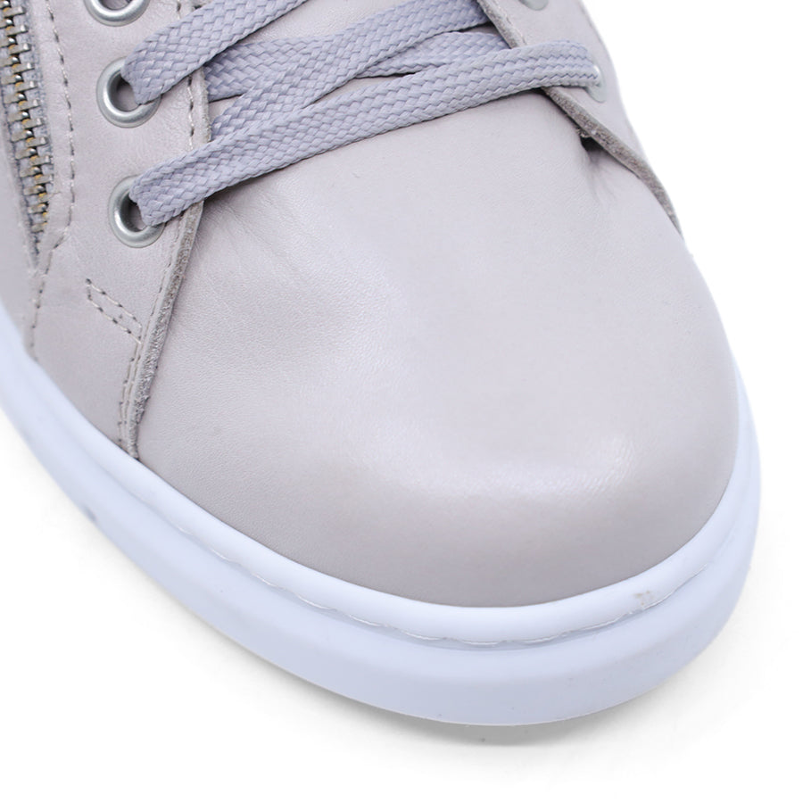 TAUPE GREY PERFORATED LEATHER UPPER LACE UP ZIP UP SNEAKER
