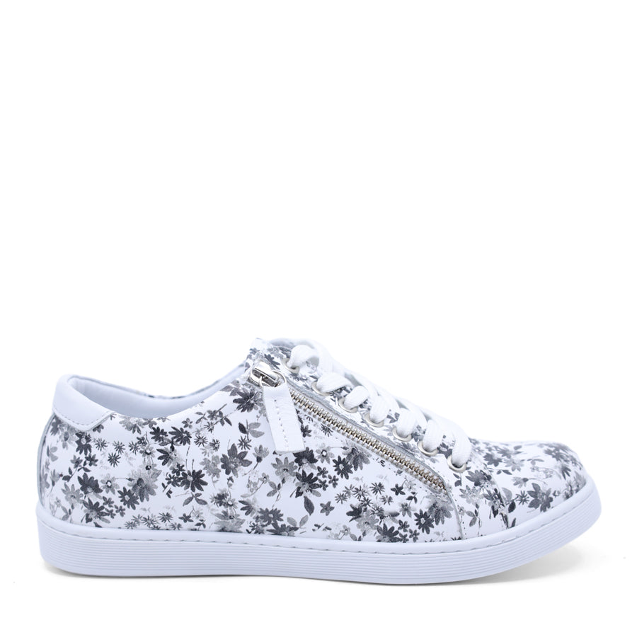 WHITE FLORAL PRINT LACE UP ZIP UP SNEAKER