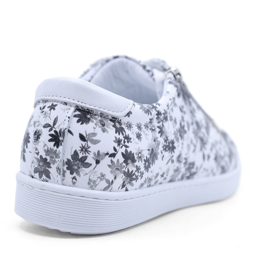 WHITE FLORAL PRINT LACE UP ZIP UP SNEAKER