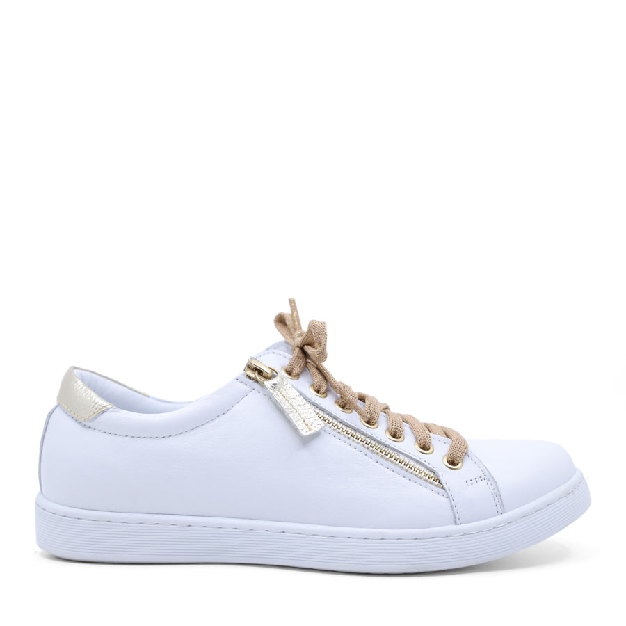 WHITE GOLD LACE UP ZIP UP SNEAKER