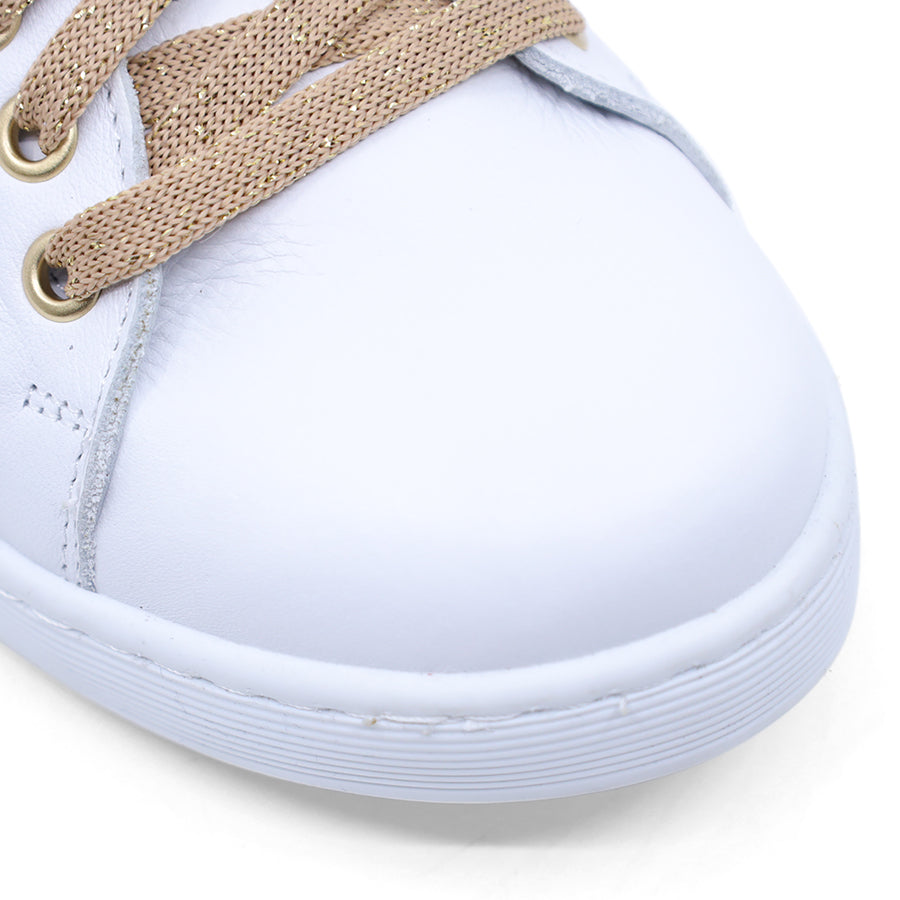 WHITE GOLD LACE UP ZIP UP SNEAKER