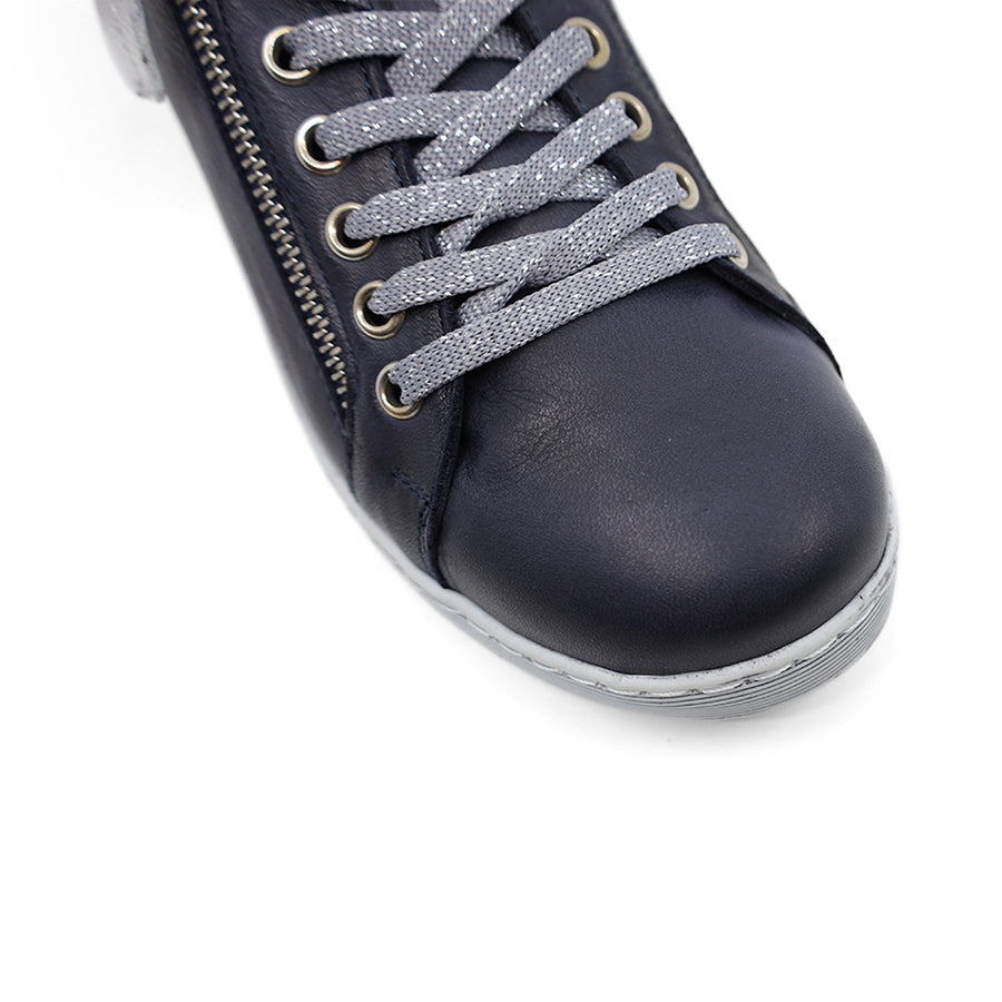 NAVY BLUE SILVER ZIP UP LACE UP SNEAKER