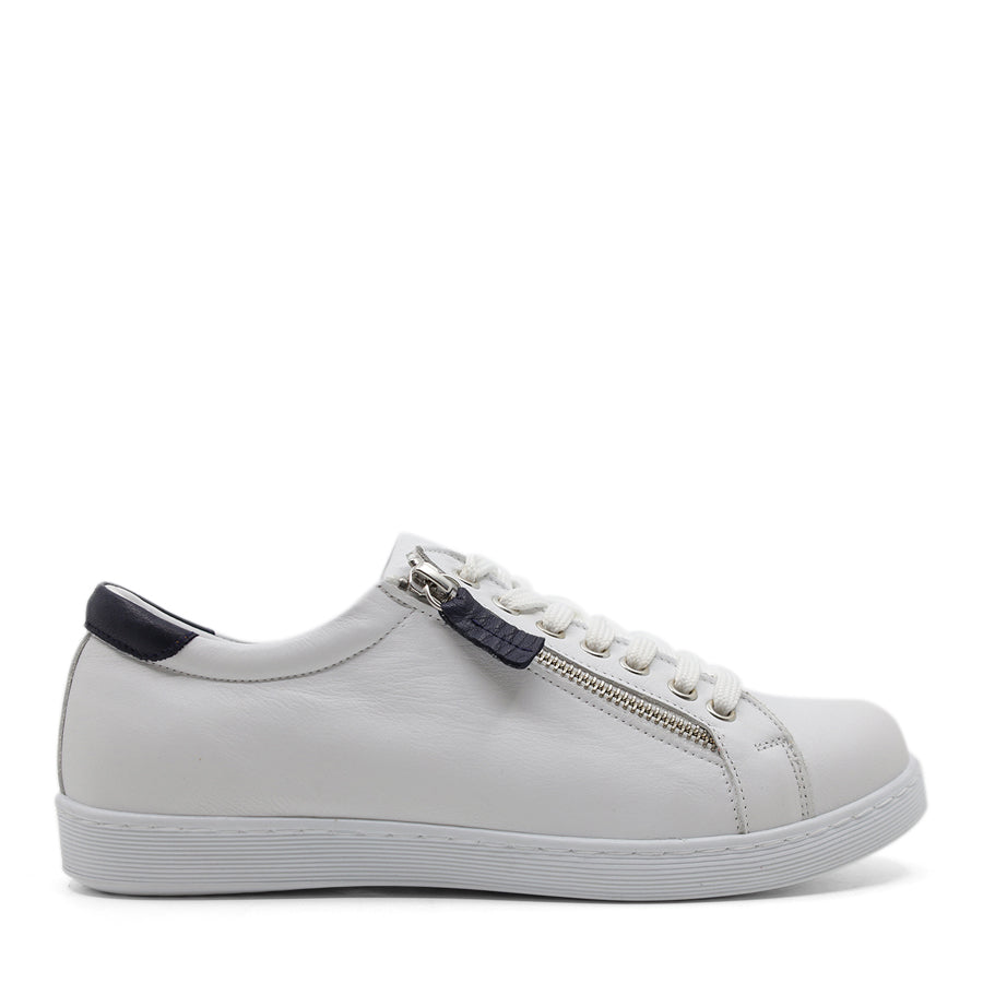 WHITE NAVY ZIP UP LACE UP SNEAKER