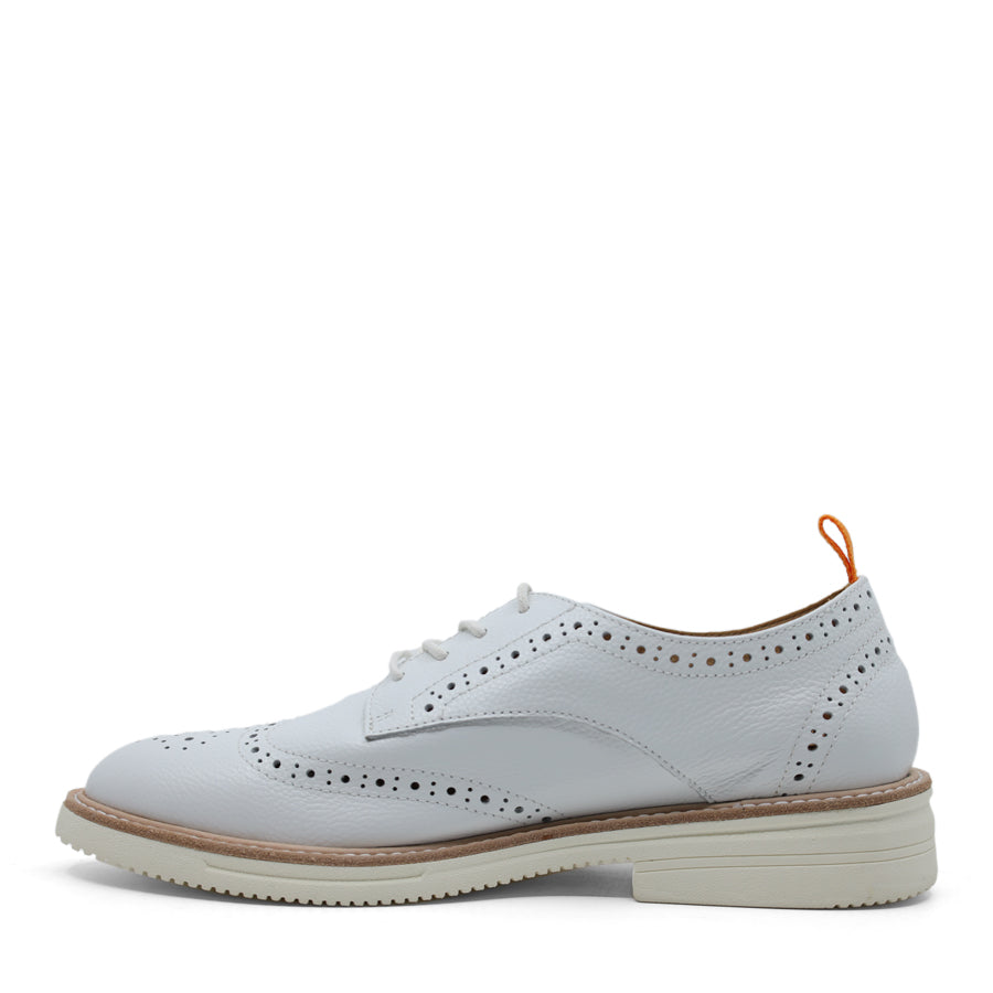 WHITE LASERCUT  LACE UP FLAT SNEAKER