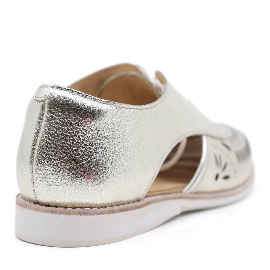 METALLIC GOLD LACE UP CUT OUT LASERCUT DESIGN FLAT SHOE