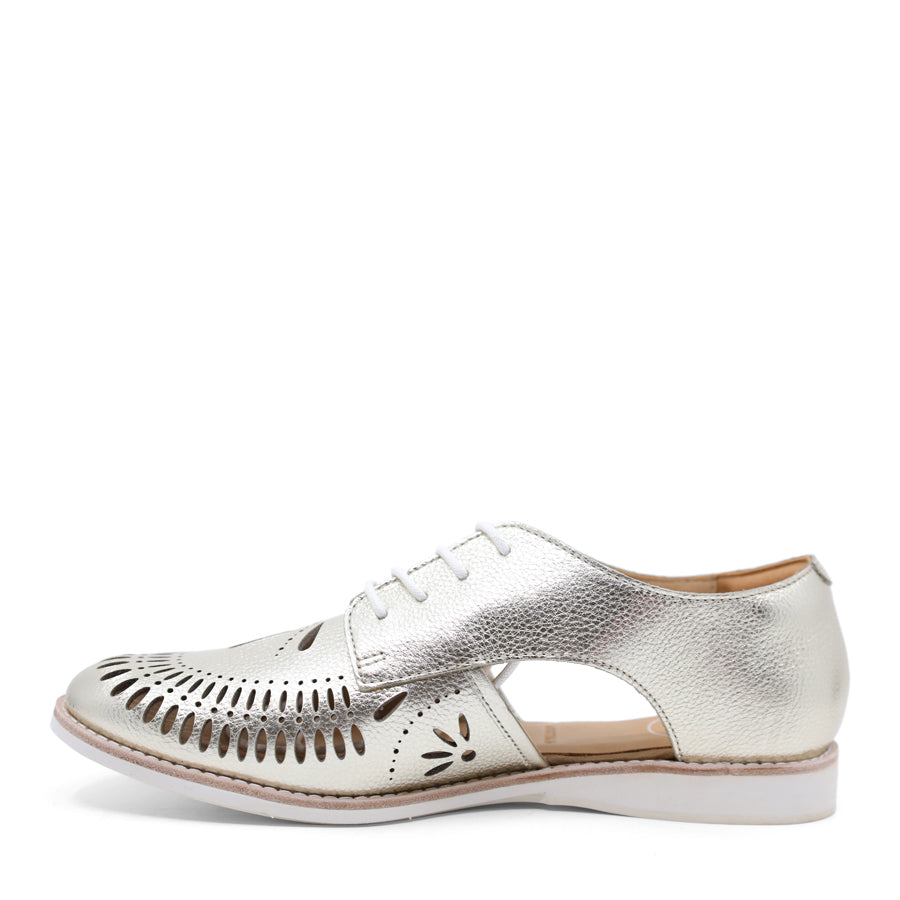 METALLIC GOLD LACE UP CUT OUT LASERCUT DESIGN FLAT SHOE