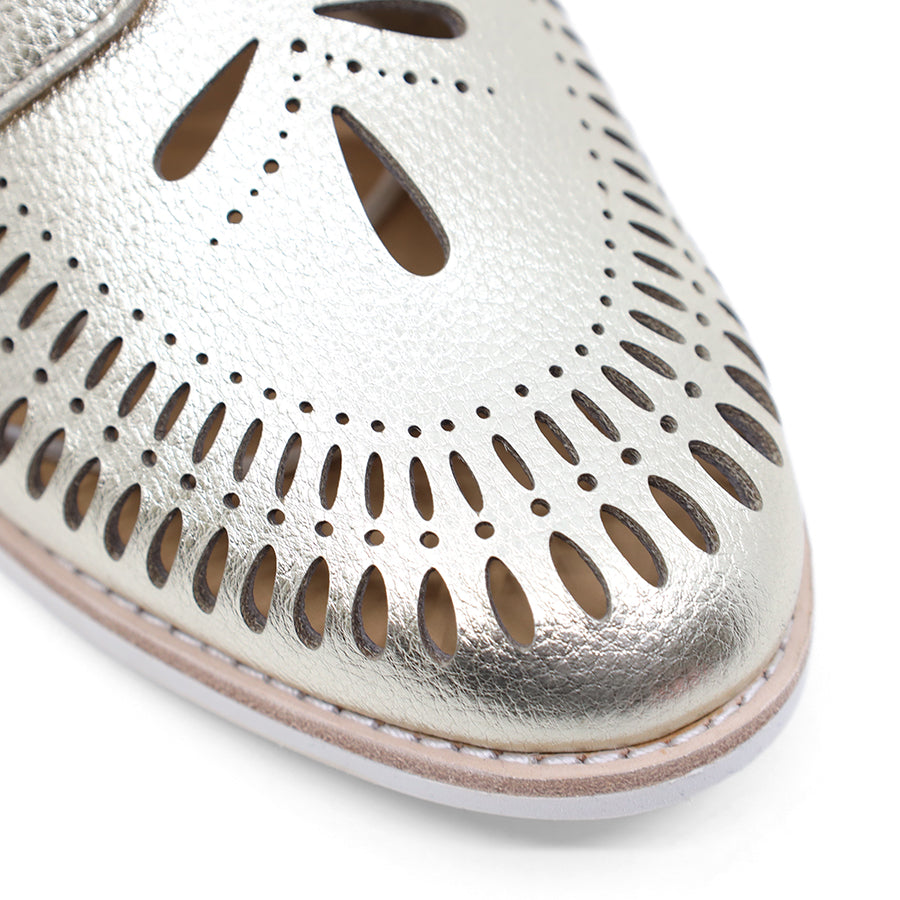 METALLIC GOLD LACE UP CUT OUT LASERCUT DESIGN FLAT SHOE