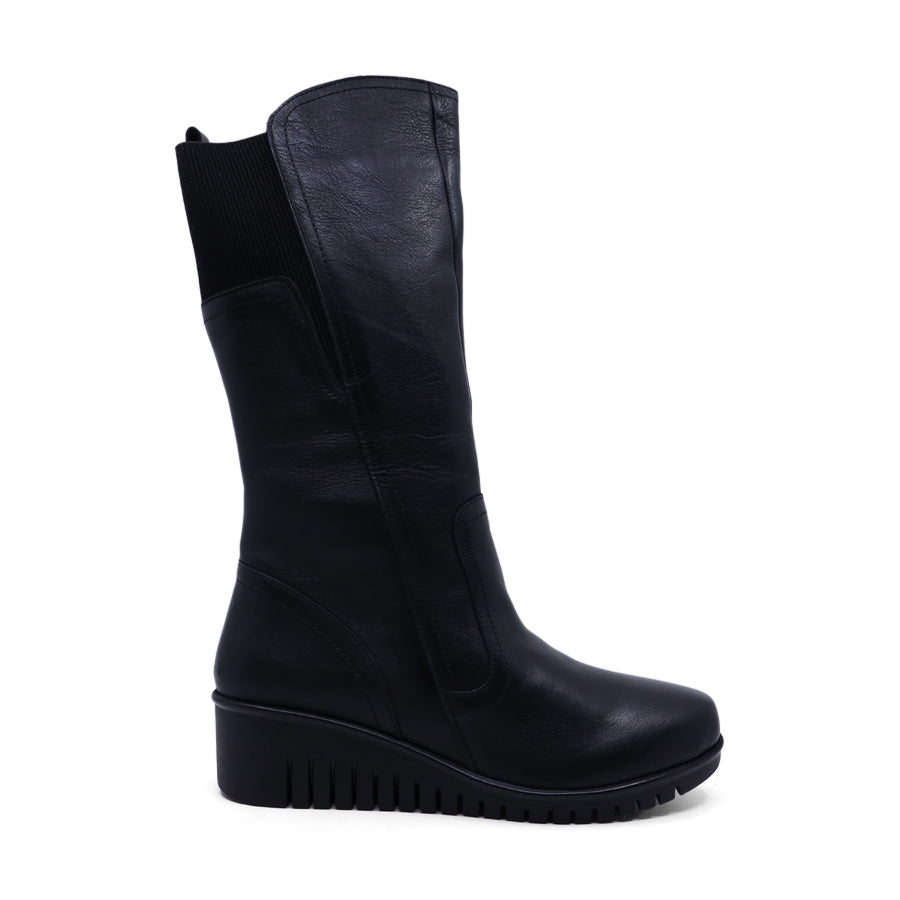 BLACK ELASTIC GUSSET SIDE ZIP LONG BOOT
