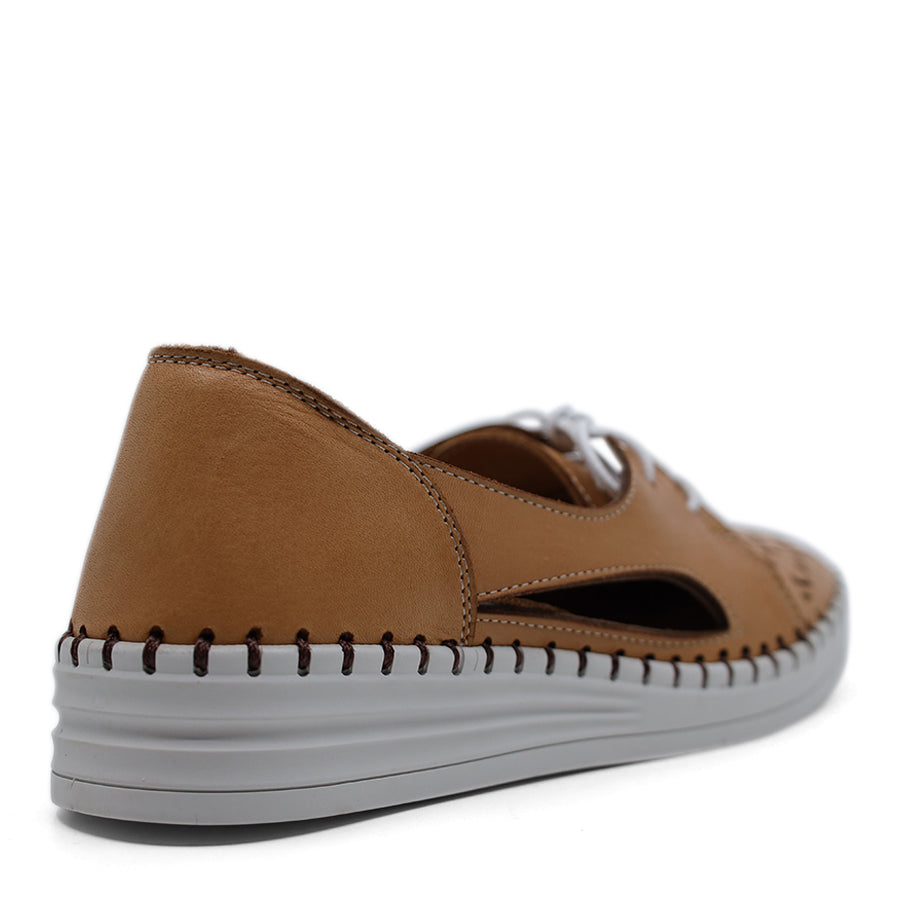 COCONUT BROWN SIDE CUT ENCLOSED TOE HEEL LACE UP FLAT SNEAKER 