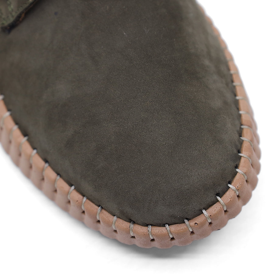 OLIVE GREEN SUEDE ZIP UP LACE UP ANKLE BOOT