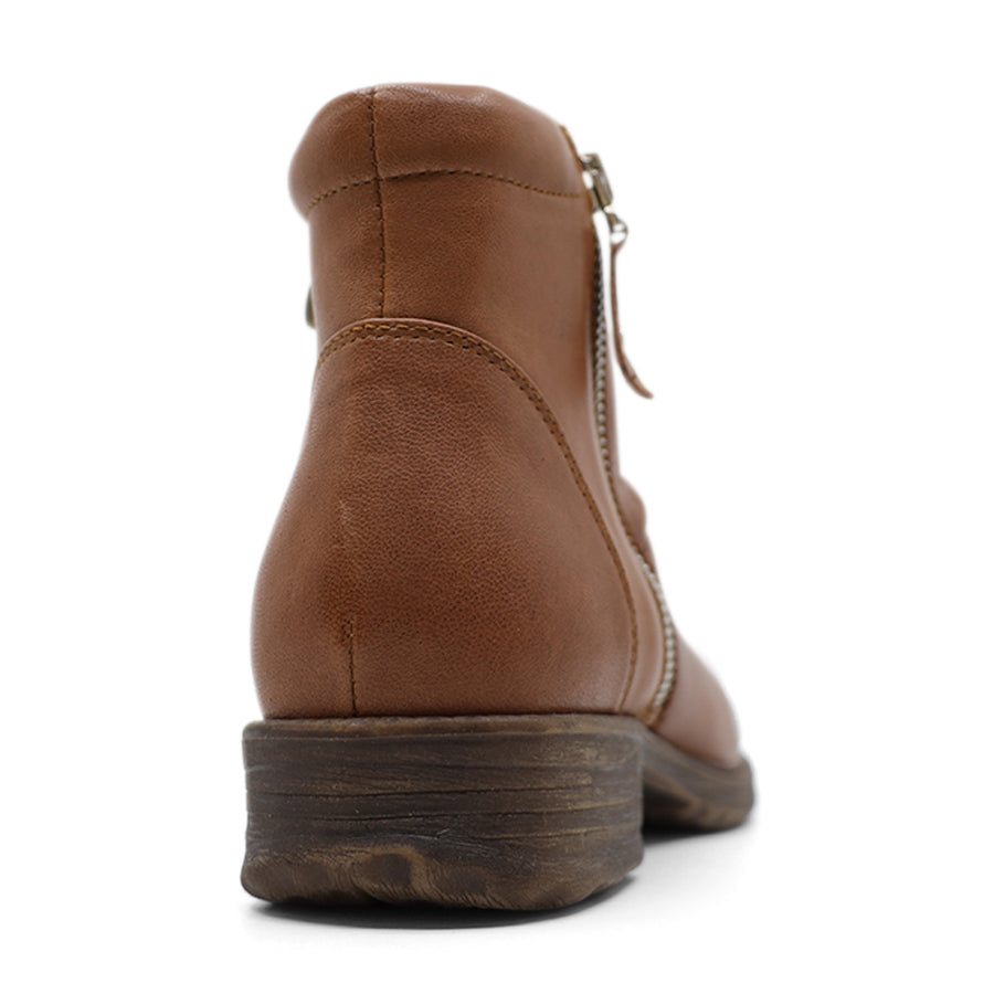 COGNAC TAN BROWN PULL ON ANKLE BOOT WITH ZIP