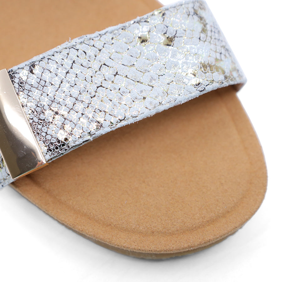 taupe snake wedge sandal with a wooden wedge sole and velcro strap