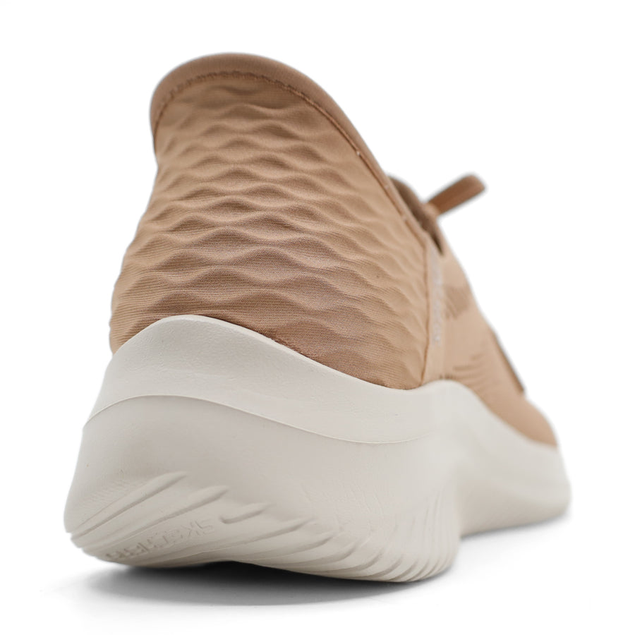 TAN LIGHT BROWN UPPER  WHITE SOLE SLIP IN LACE UP SNEAKER