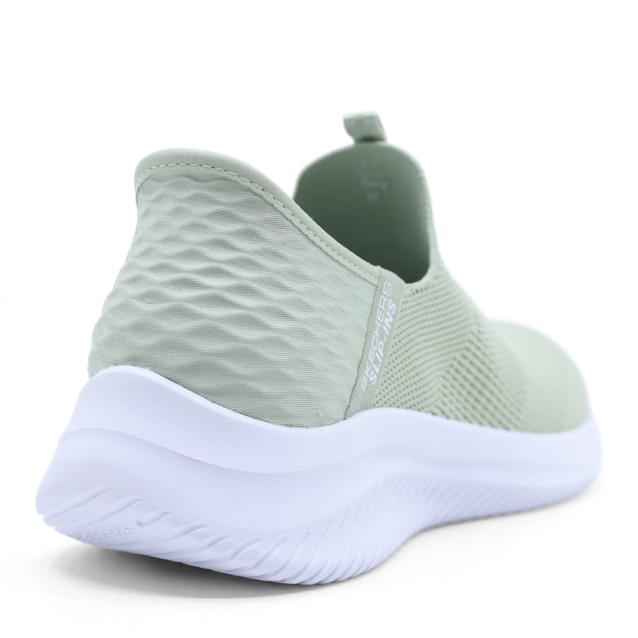 SKECHER SLIP ON SAGE GREEN UPPER WITH WHITE SOLE