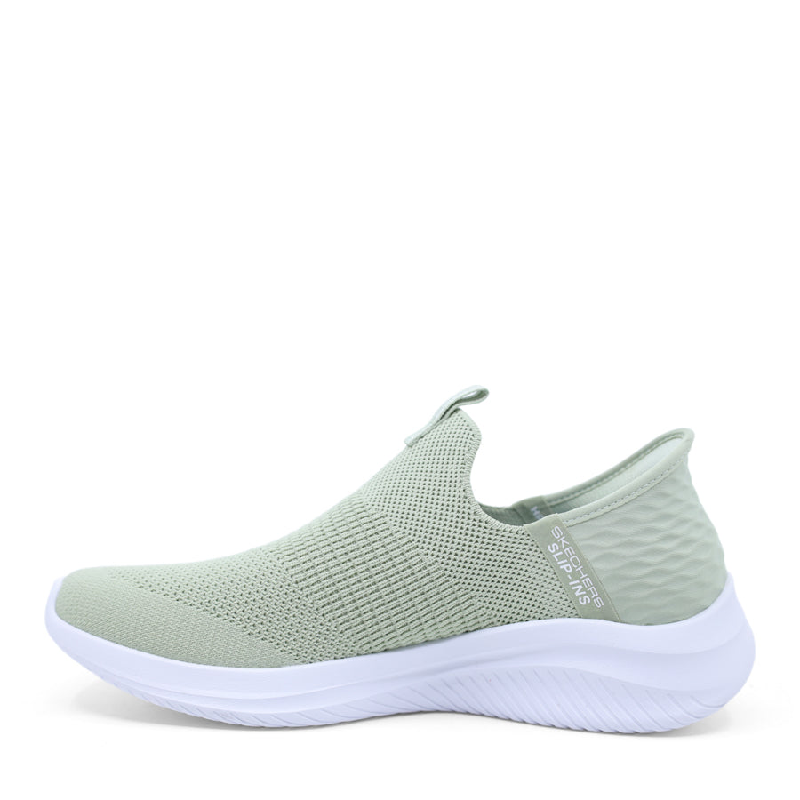 SKECHER SLIP ON SAGE GREEN UPPER WITH WHITE SOLE