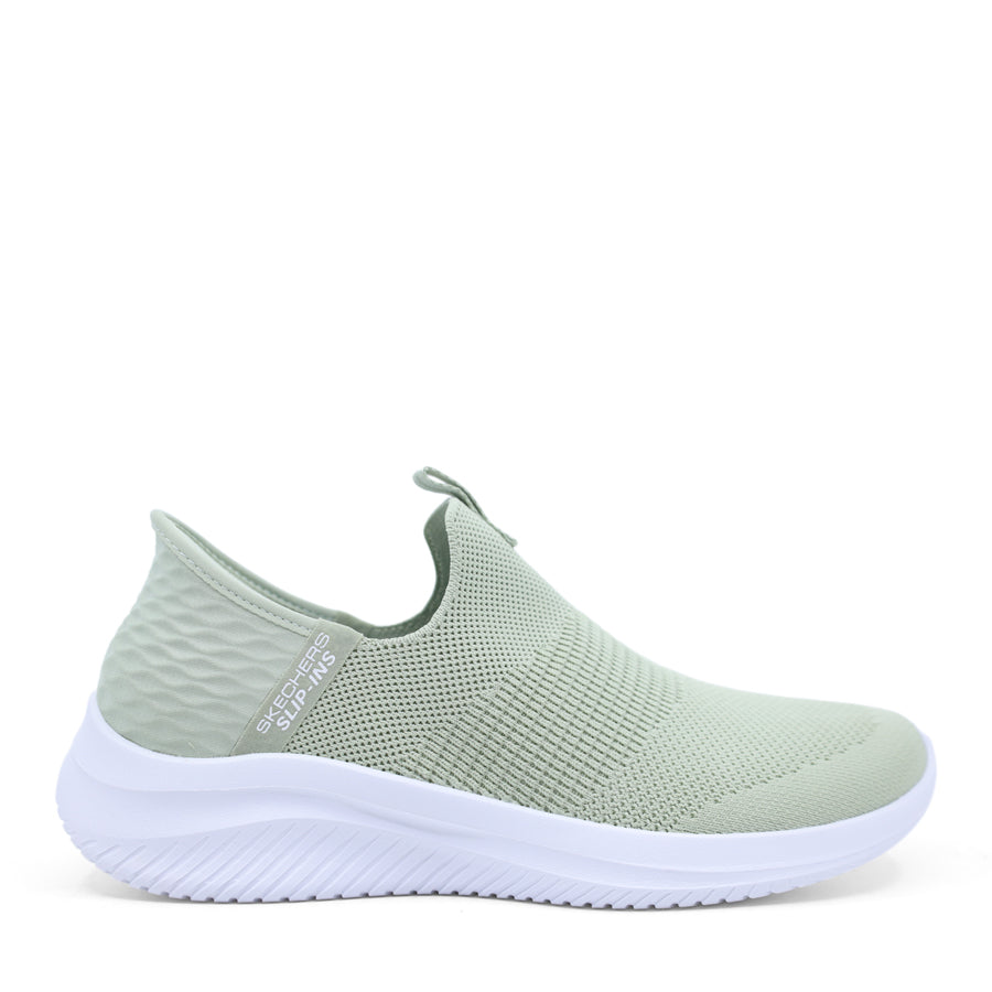 SKECHER SLIP ON SAGE GREEN UPPER WITH WHITE SOLE