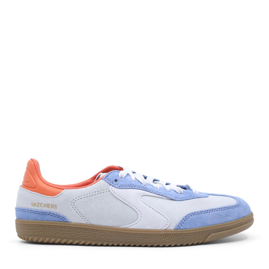 SKECHERS LACE UP TRAINER LIGHT BLUE WITH ORANGE UPPER