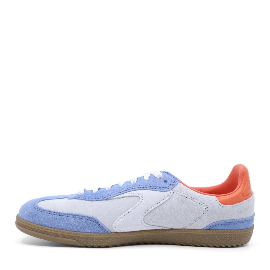 SKECHERS LACE UP TRAINER LIGHT BLUE WITH ORANGE UPPER