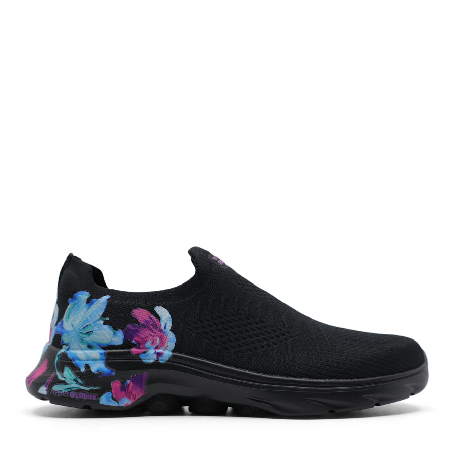 BLACK PINK BLUE FLORAL HEEL SLIP ON SLIP IN LOAFER SHOE