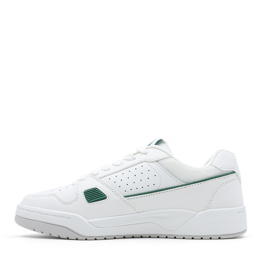 WHITE LEATHER UPPER GREEN LACE UP SNEAKER