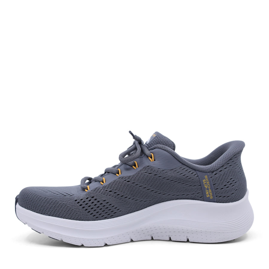 MENS SKECHERS CHARCOAL GREY AND YELLOW LACE UP SNEAKER