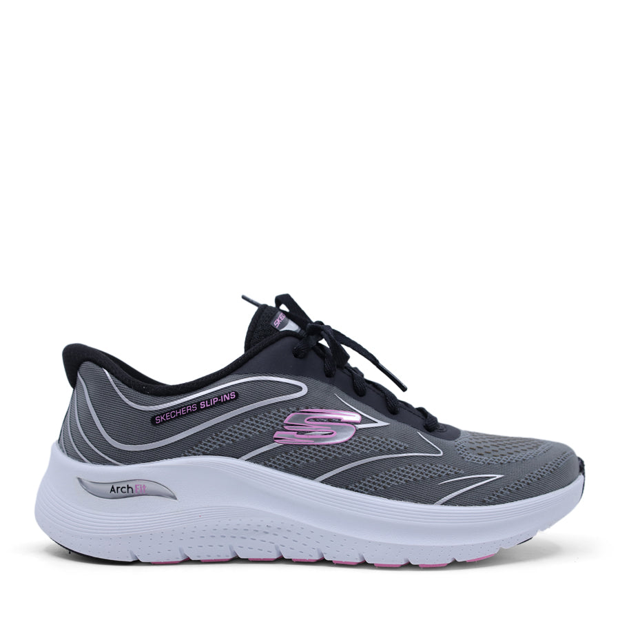 BLACK PINK GREY LACE UP SKECHER SNEAKER