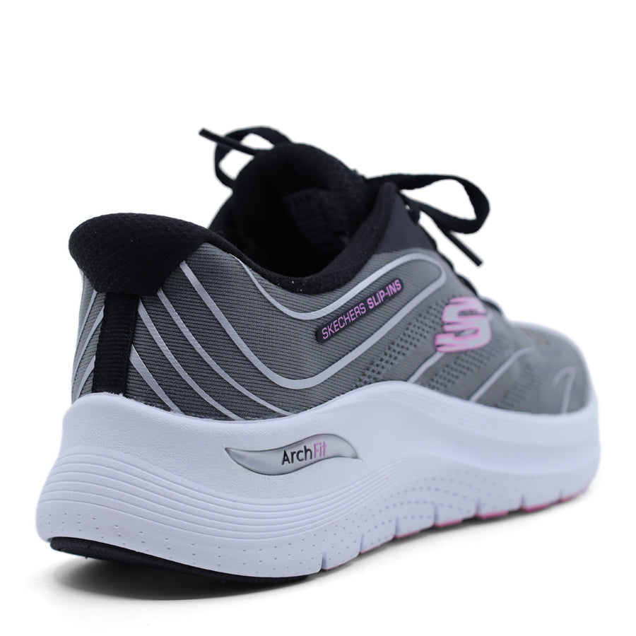 BLACK PINK GREY LACE UP SKECHER SNEAKER