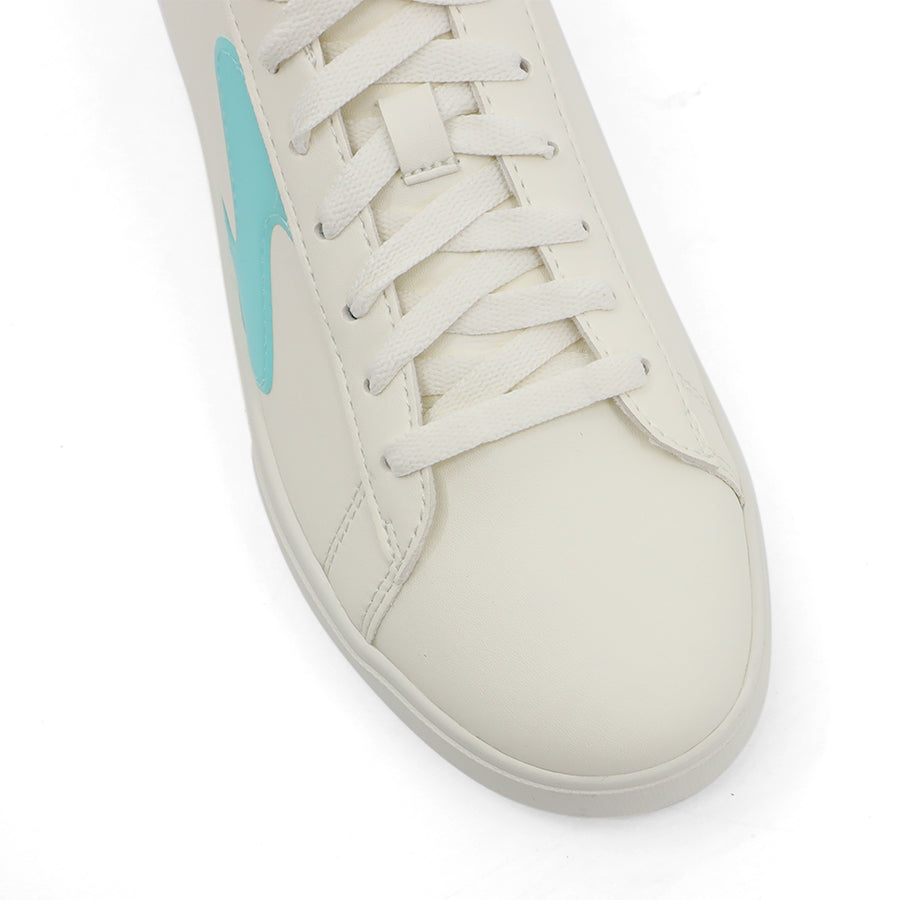 WHITE BLUE LEATHER LACE UP SNEAKER