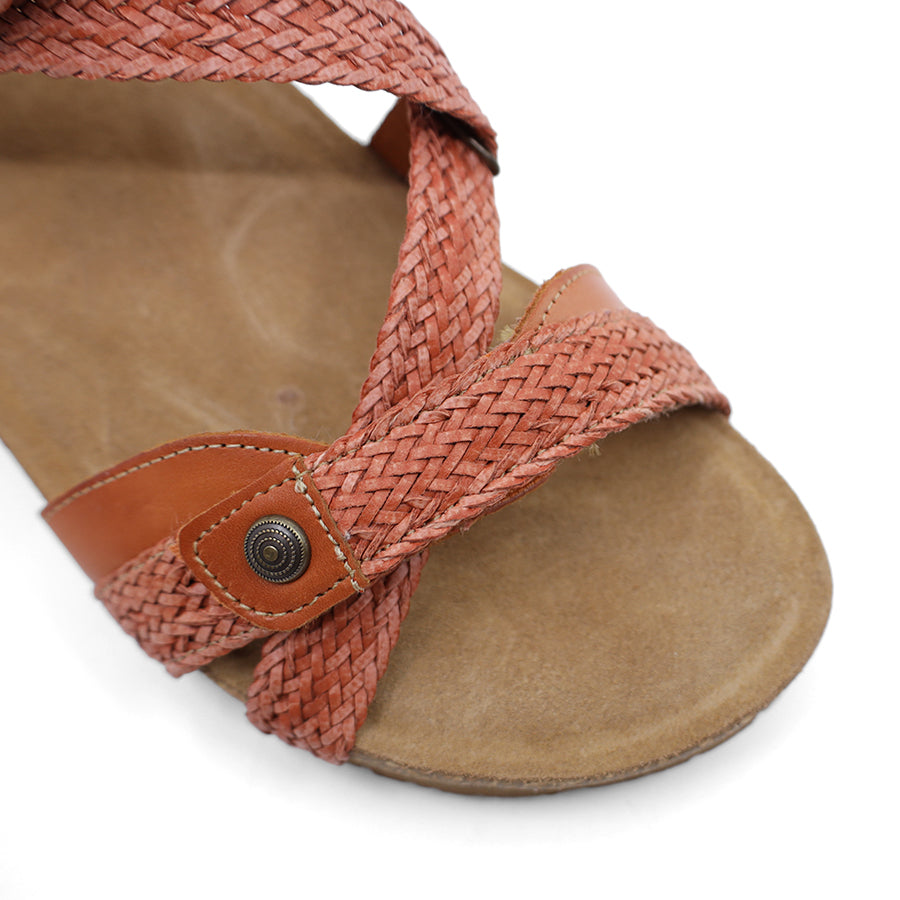 TERRACOTTA RED WEAVE PATTERN VELCRO SANDAL