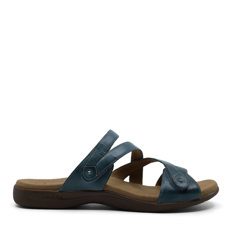 TEAL BLUE SLIDE ON VELCRO STRAP SLIDE SANDAL