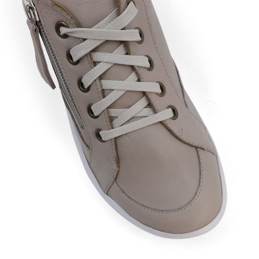 SILVER GREY TAUPE LACE UP SNEAKER SIDE ZIP